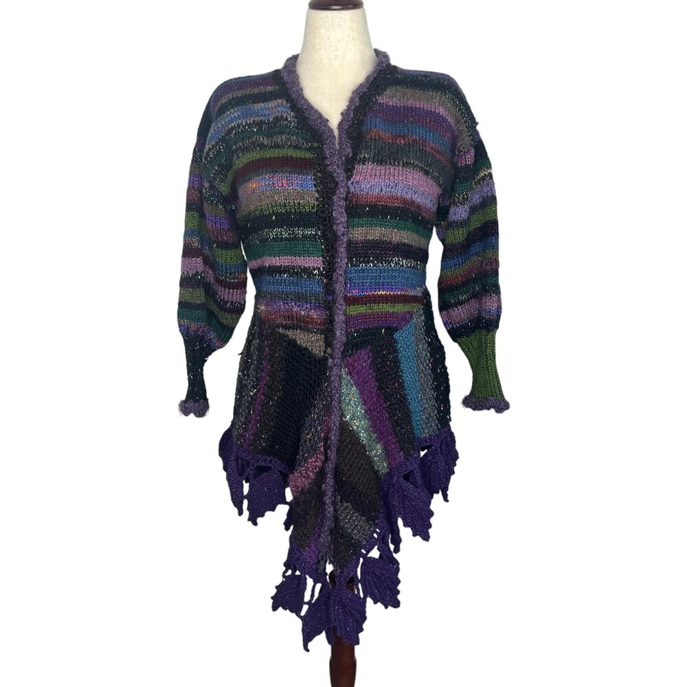 Womens Cardigan Sweater Small Striped Colorful Crochet Whimsigoth Boho Fairy